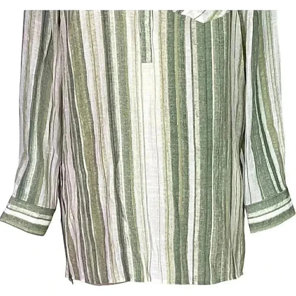 Nanette Lepore Womens S Striped Linen Look Tunic Top Green Sage Rayon Blend LS - Picture 3 of 10